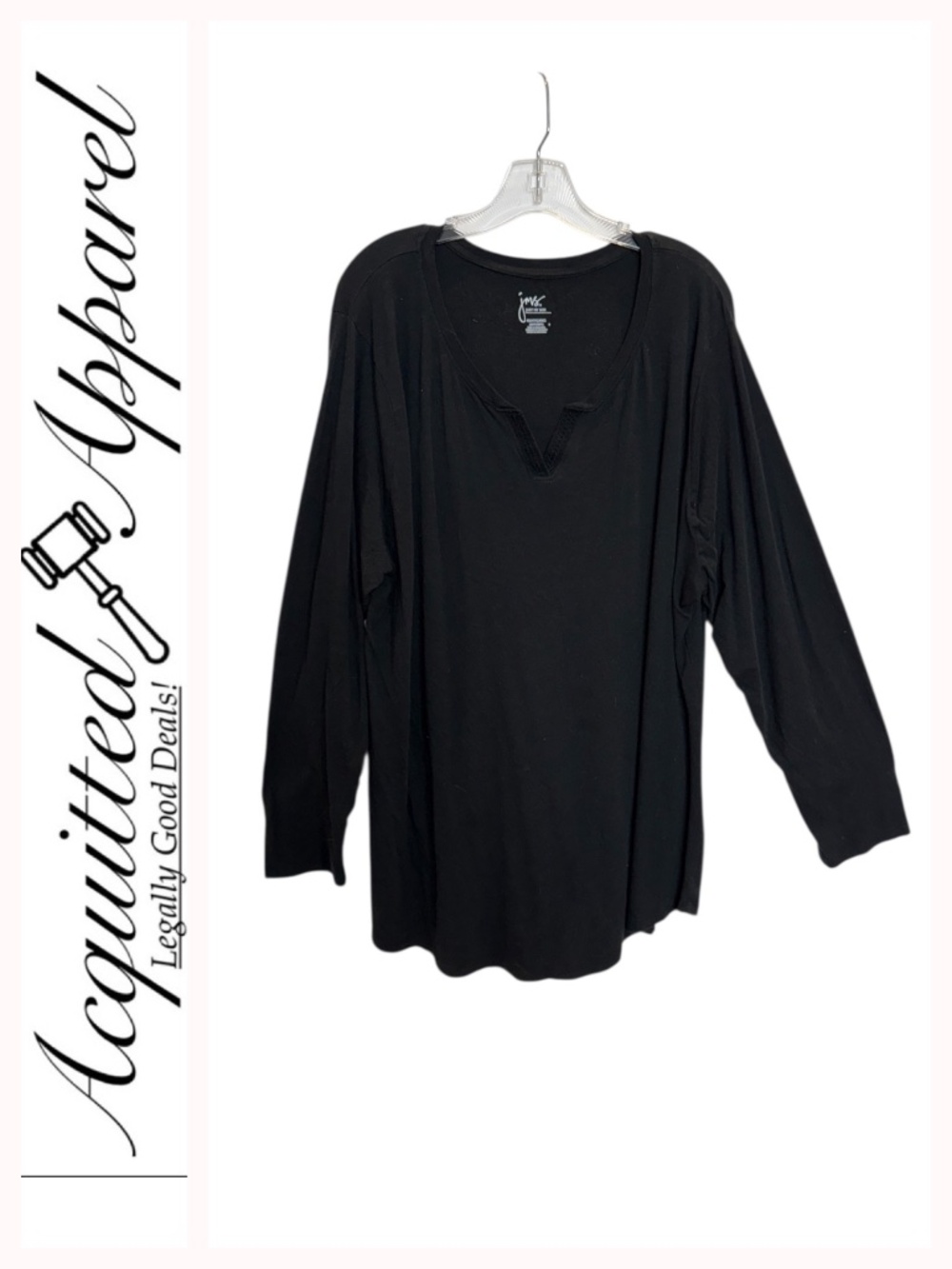 JMS Just My Size Black Long Sleeve Notch Neck Tunic Top